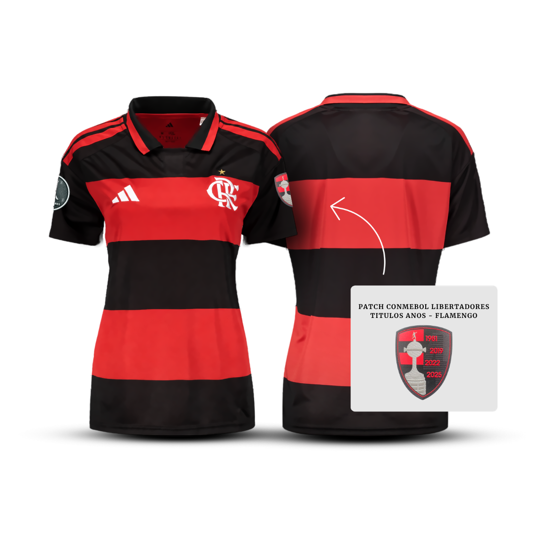 Camisa do Flamengo Home 2026 Feminina + Kit Patch Libertadores - Pronta entrega