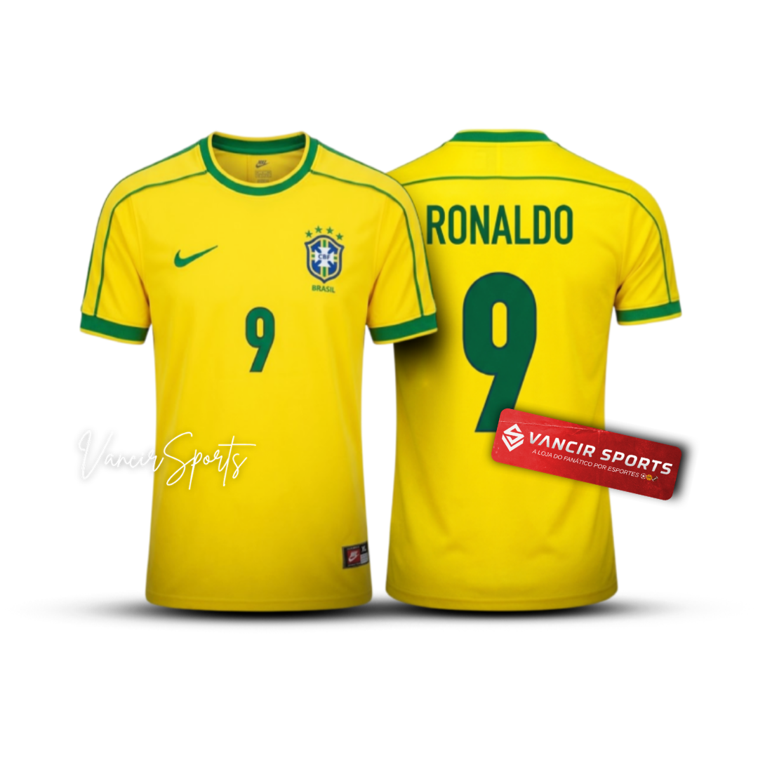 Camisa Brasil Home Retrô - 1998 Ronaldo Fenômeno - Pronta entrega