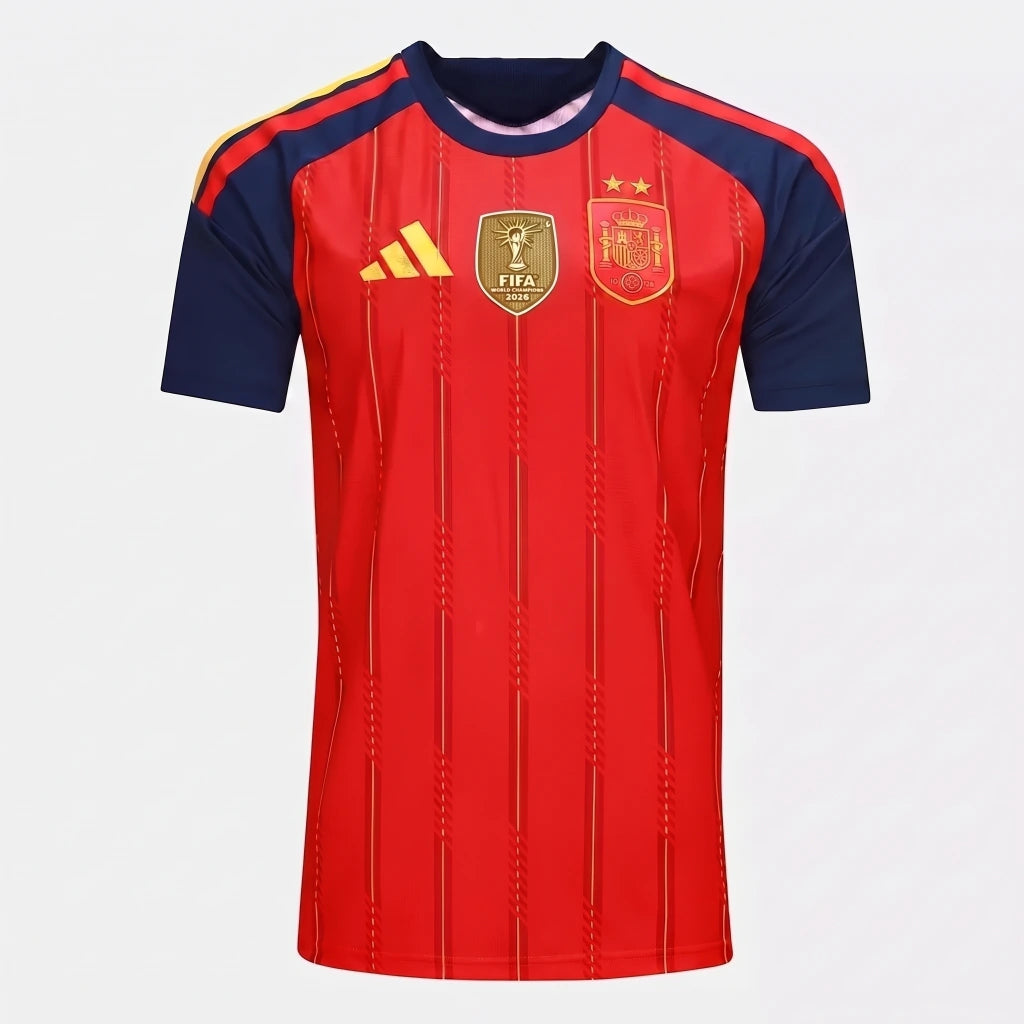 Camisa Espanha Home 2026 Jogador - 2 estrelas + Patch Campeã da Copa do Mundo