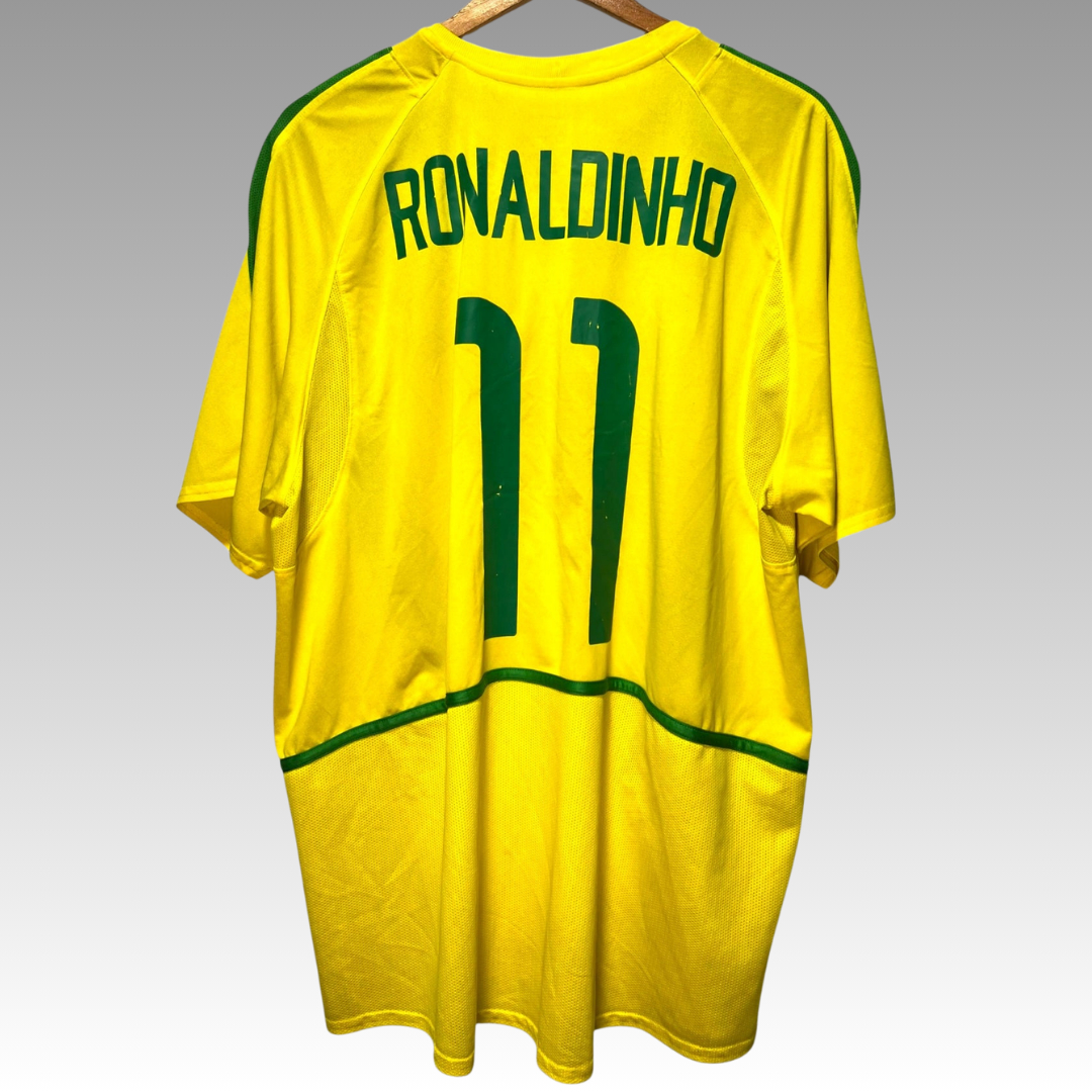 Camisa Brasil Home Retrô - 2002 Ronaldinho - Pronta entrega