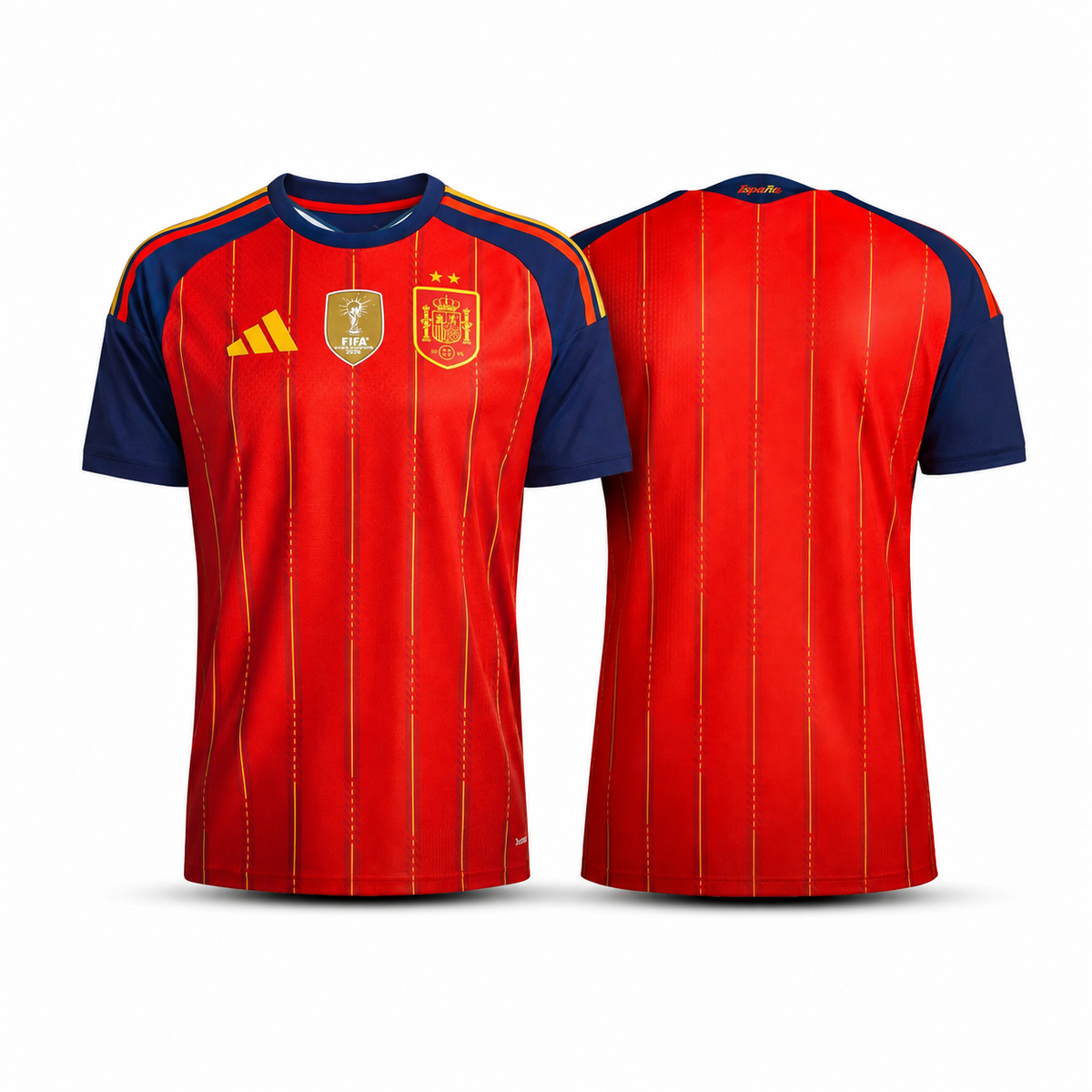 Camisa Espanha Home 2026 Torcedor Masculino - 2 estrelas + Patch Campeã da Copa do Mundo