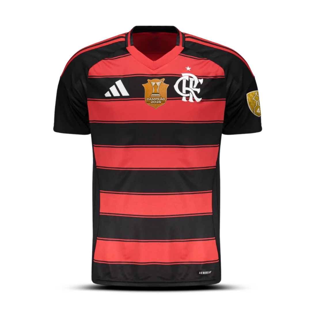 Camisa Flamengo Home 25/26 - Versão Jogador com Patch Libertadores e Brasileiro