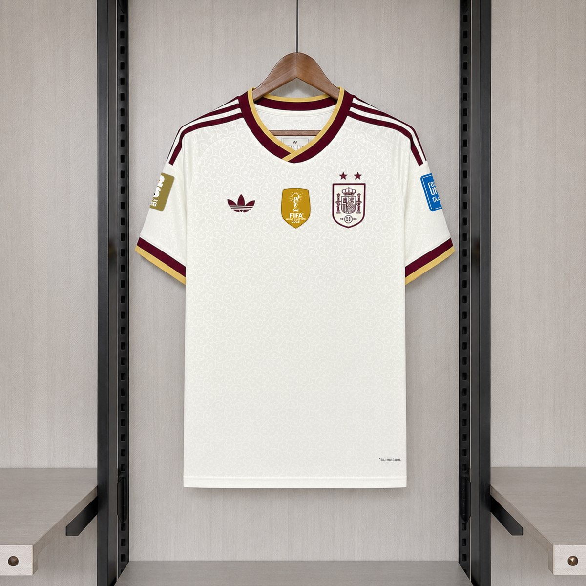 Camisa Espanha Away 2026 - 2 estrelas + Patchs Campeã Copa do mundo