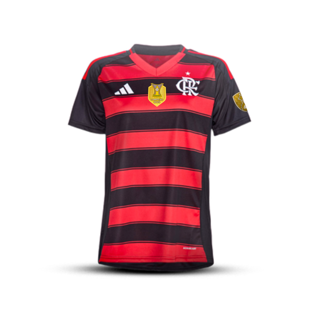 Camisa do Flamengo Feminina Home - 2025/2026 + Patchs Libertadores e Brasileiro
