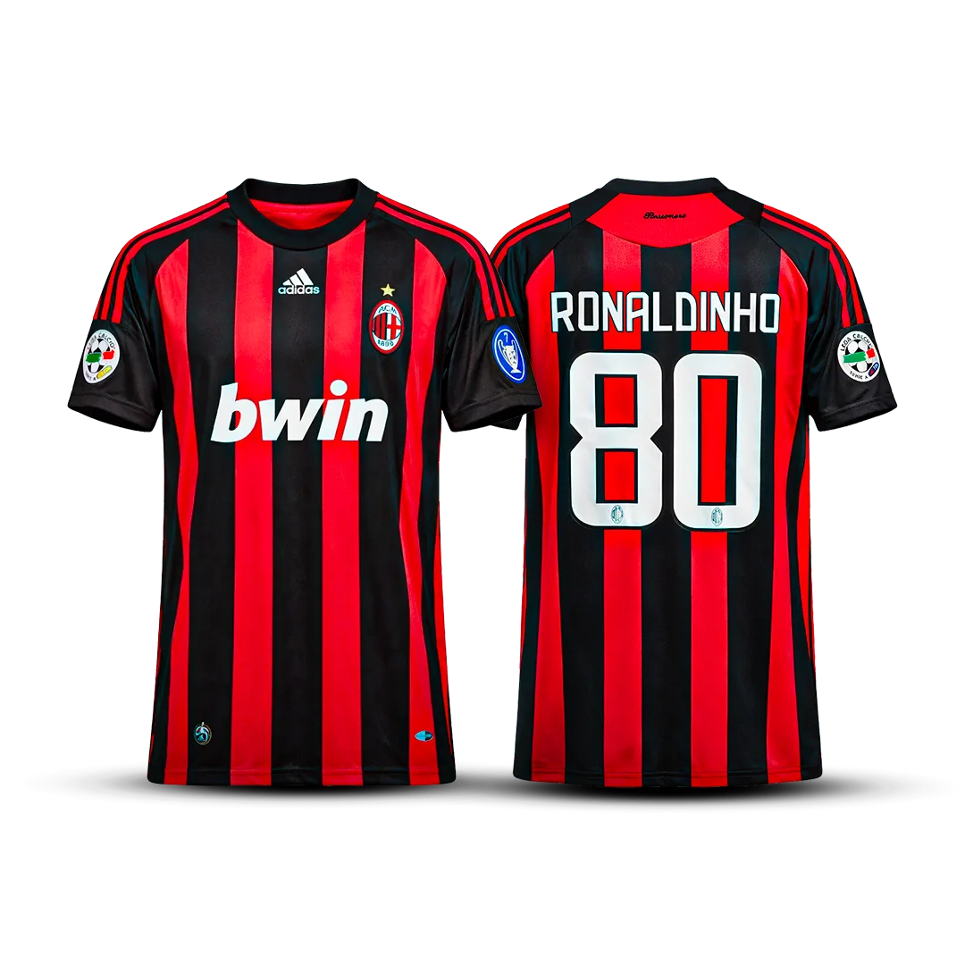 Camisa Retrô Milan Home 2008/09 + Patches Ronaldinho 80