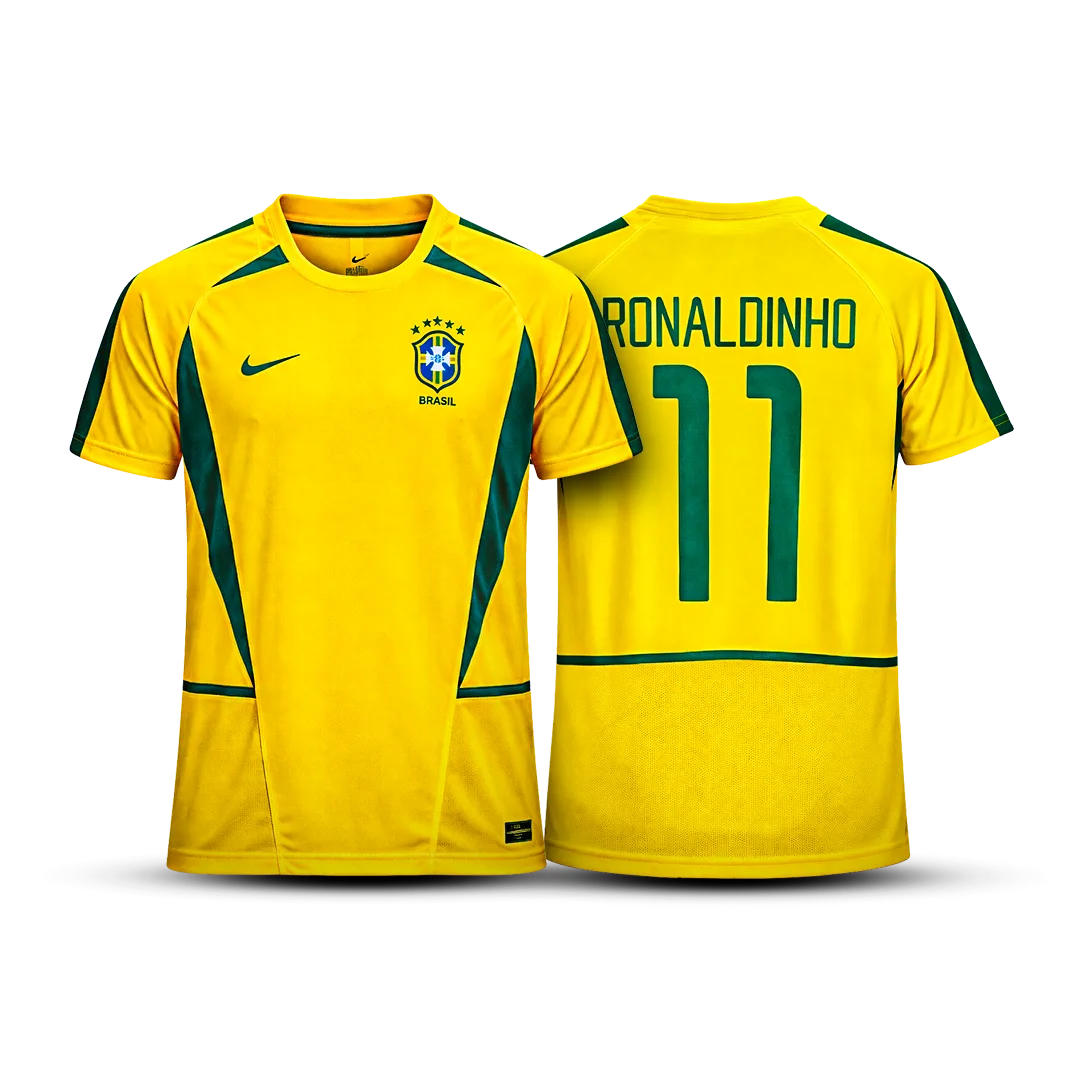 Camisa Brasil Home Retrô - 2002 Ronaldinho - Pronta entrega