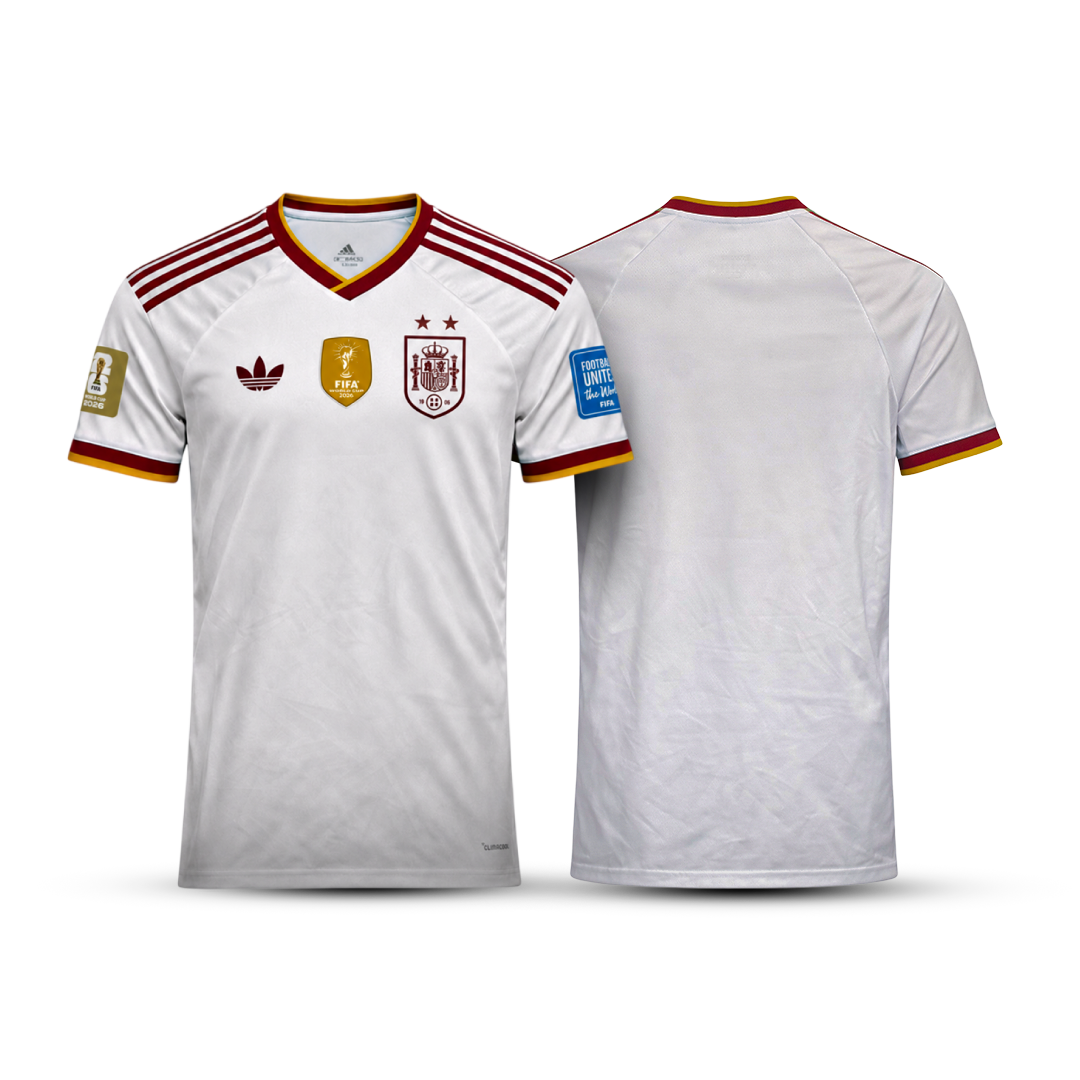 Camisa Espanha Away 2026 - 2 estrelas + Patchs Campeã Copa do mundo